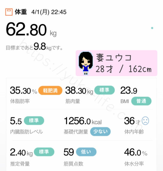 ダイエット前の体重(女・162cm・28才)